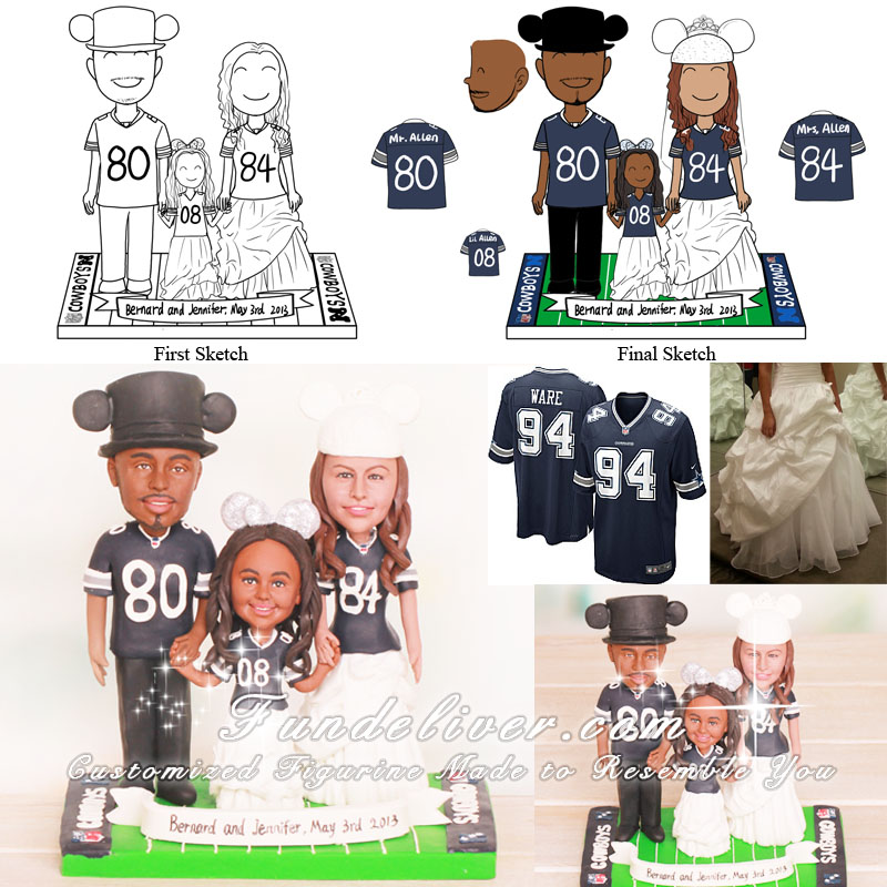 Dallas Cowboys Theme Family Wedding Cake Toppers